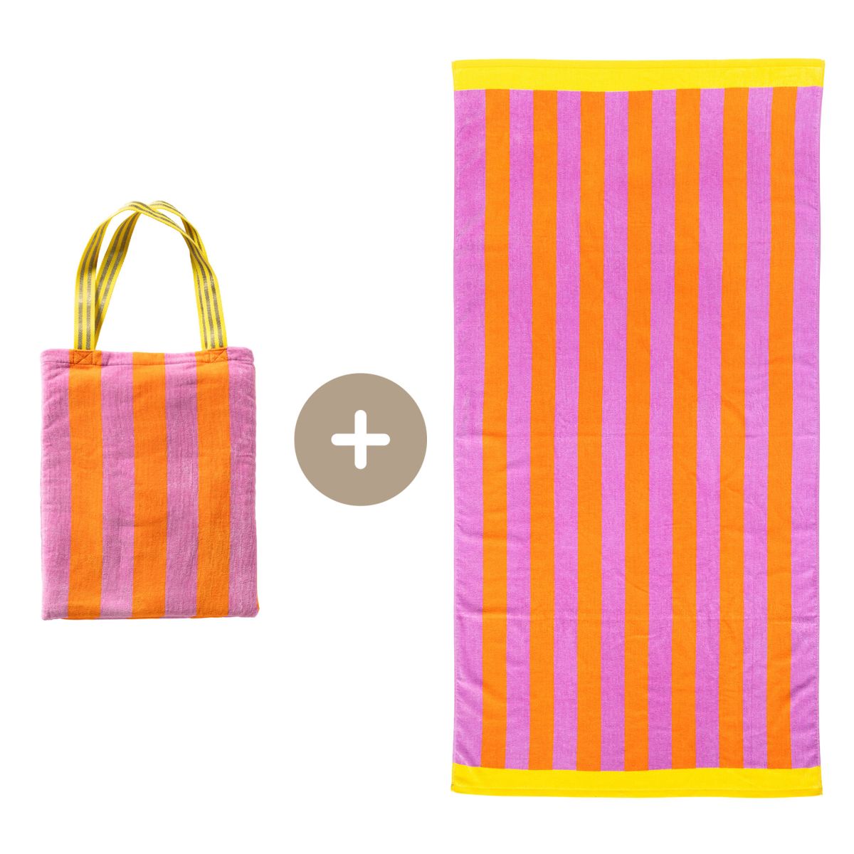 Strandlaken en Tas Roze-Oranje Gestreept 90x180cm