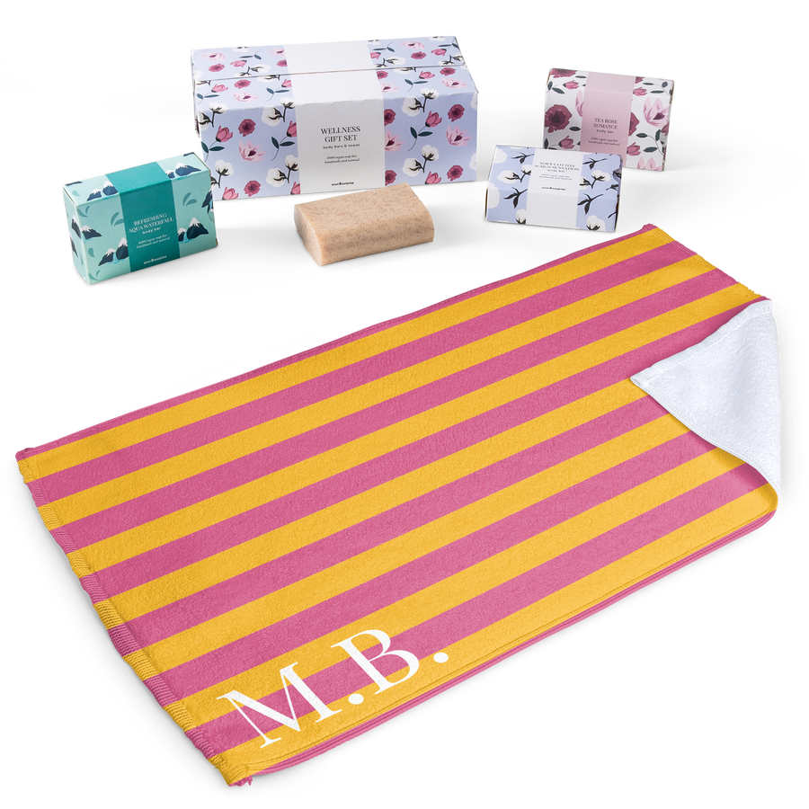 Cadeauset van zeep met gepersonaliseerd gastenhanddoekje