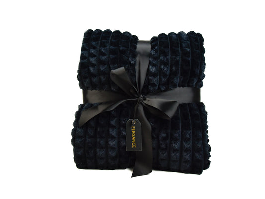 Plaid zwart verpakt met strik 170 x 130 cm