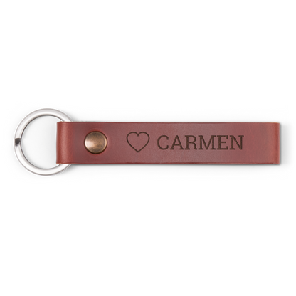 Luxe leren sleutelhanger met naam - Bruin