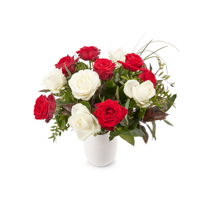Boeket rode en witte rozen