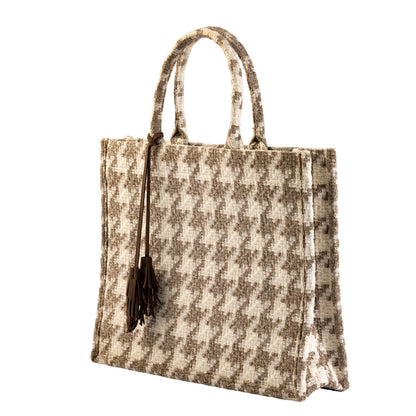 Tote Bag Beige Pied de Poule 43x34x15cm