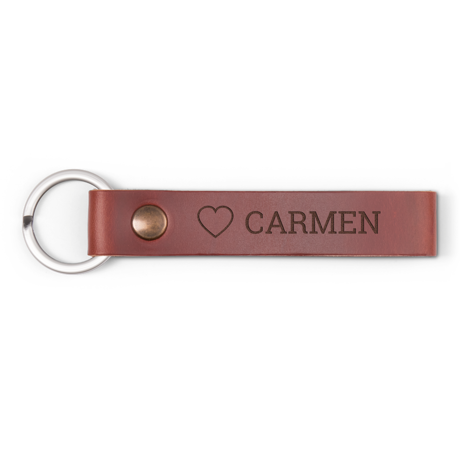 Luxe leren sleutelhanger met naam - Bruin