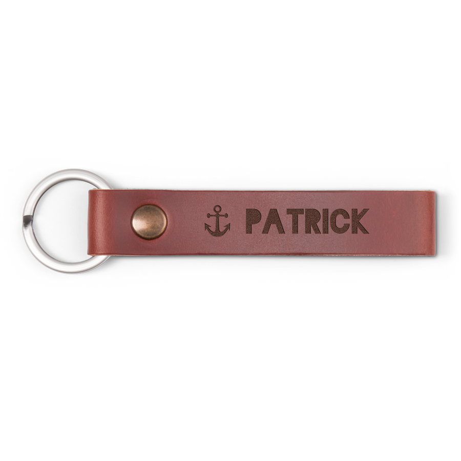 Luxe leren sleutelhanger met naam - Bruin