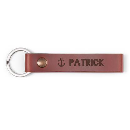 Luxe leren sleutelhanger met naam - Bruin