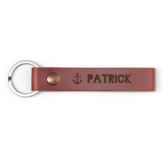 Luxe leren sleutelhanger met naam - Bruin