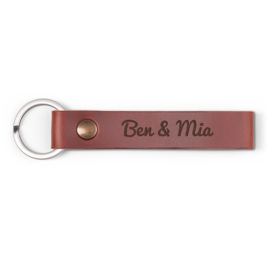 Luxe leren sleutelhanger met naam - Bruin