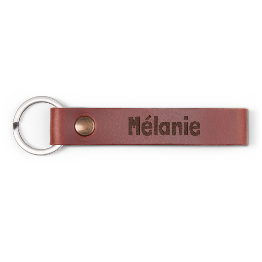 Luxe leren sleutelhanger met naam - Bruin