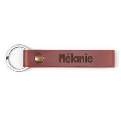 Luxe leren sleutelhanger met naam - Bruin