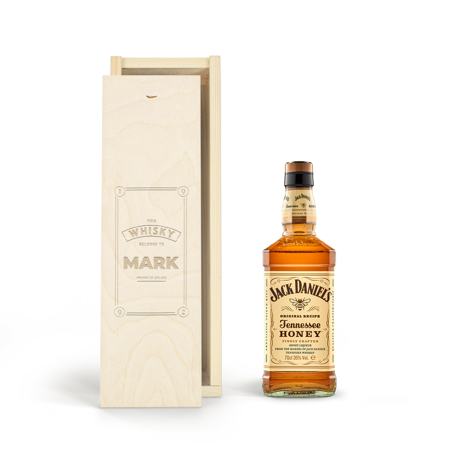 Jack Daniels Honey whiskey - In gegraveerde kist