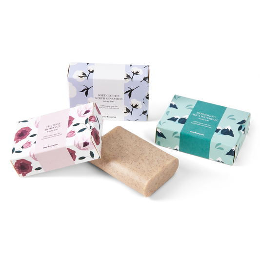 Cadeauset van zeep met gepersonaliseerd gastenhanddoekje