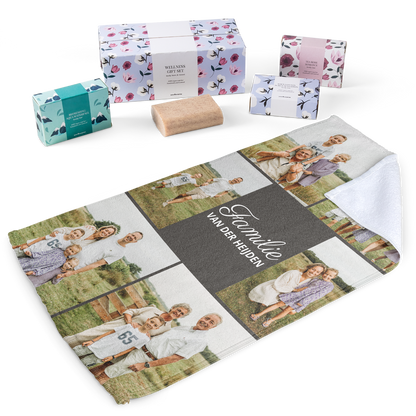Cadeauset van zeep met gepersonaliseerd gastenhanddoekje