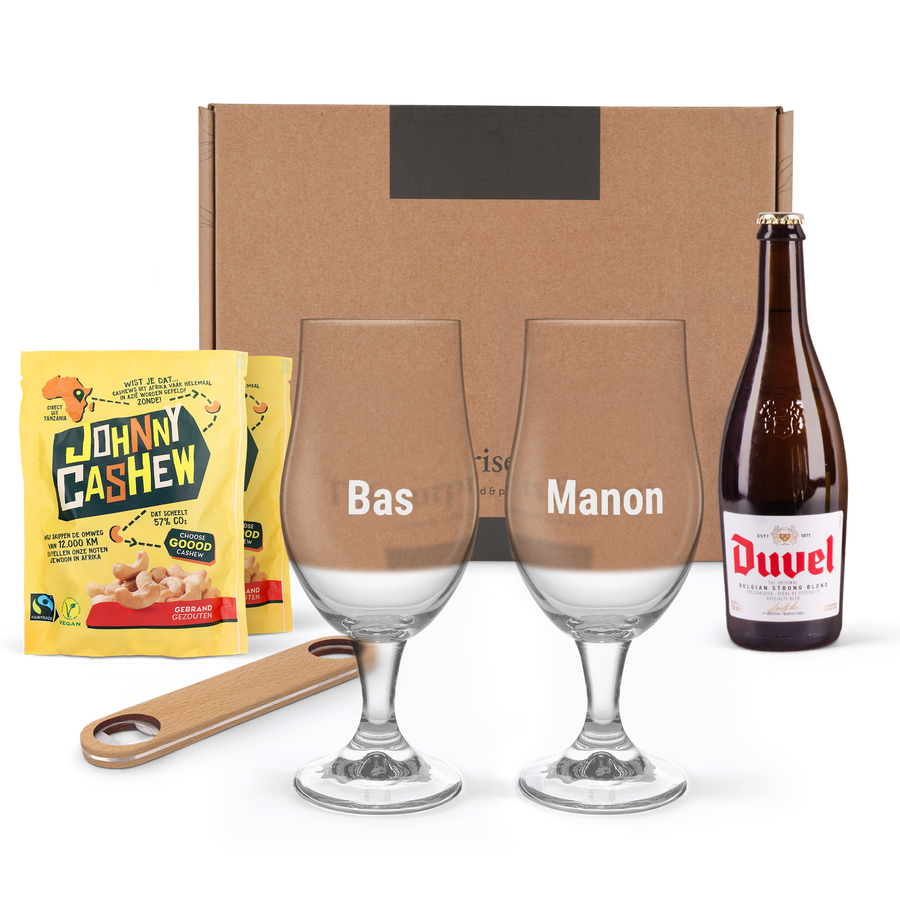 Bier borrelpakket met gegraveerde glazen